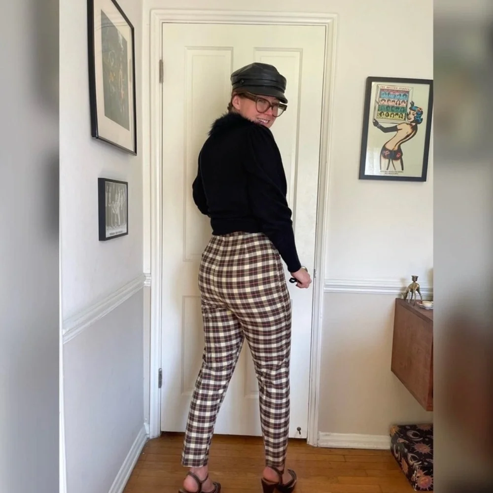 60s Vintage Plaid Cigarette Skinny Pants - Picture 2 of 9